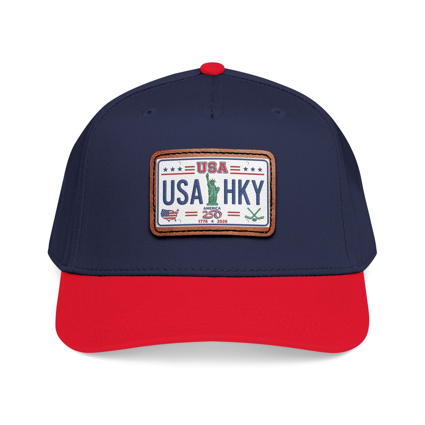 Stars & Stripes Series Mid Profile Baseball Cap with Leather Patch (Rectangle)