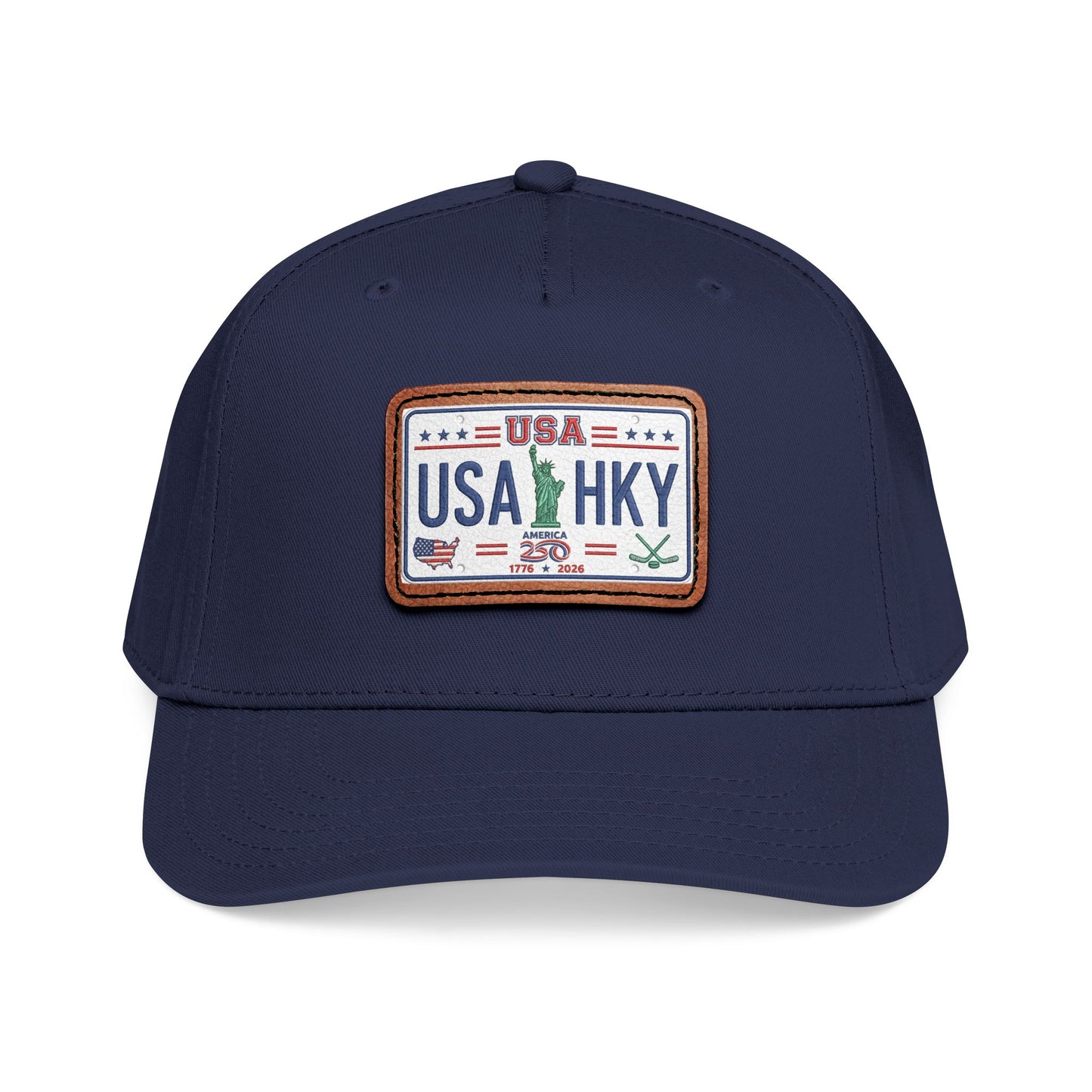 Stars & Stripes Series Mid Profile Baseball Cap with Leather Patch (Rectangle)