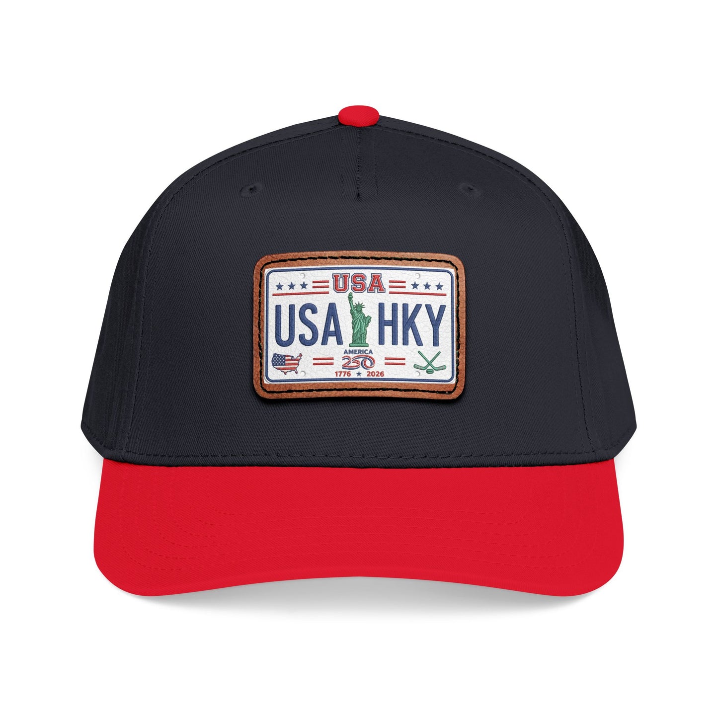 Stars & Stripes Series Mid Profile Baseball Cap with Leather Patch (Rectangle)