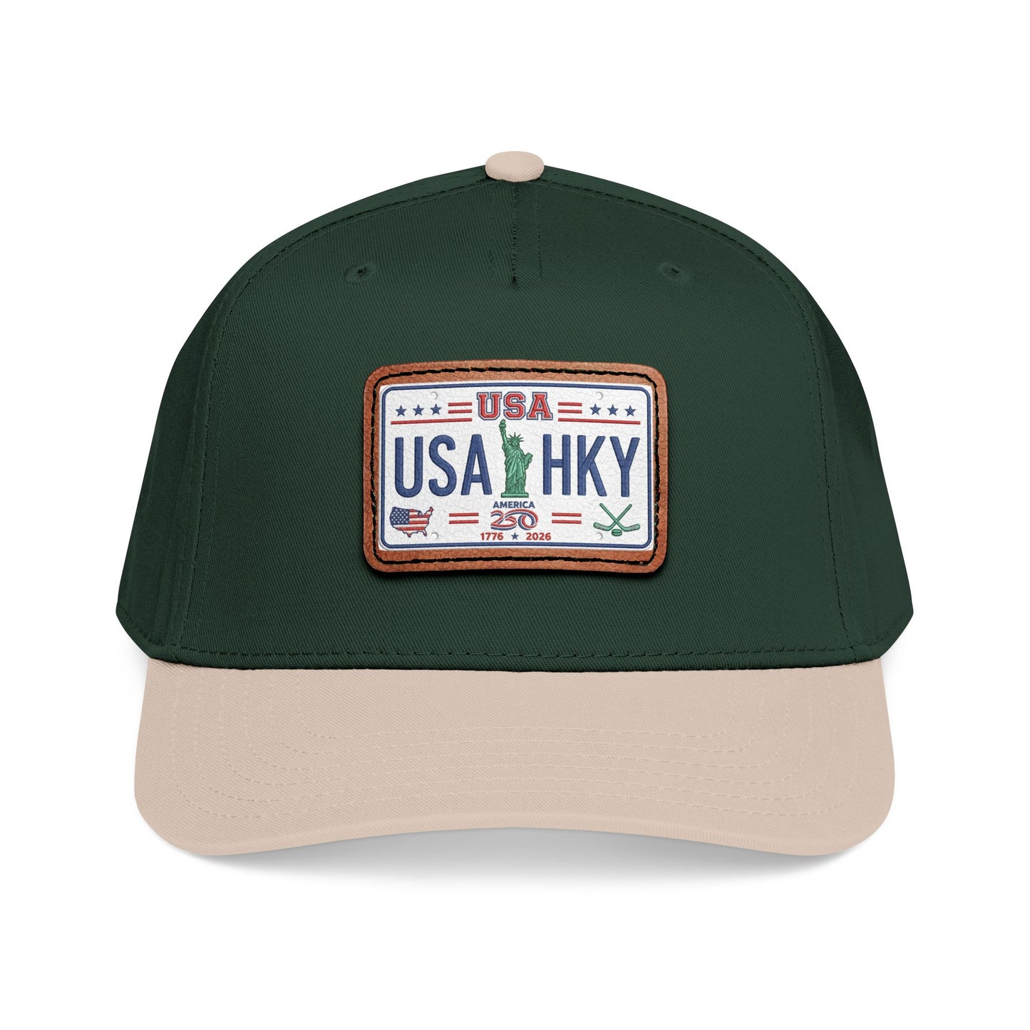 Stars & Stripes Series Mid Profile Baseball Cap with Leather Patch (Rectangle)