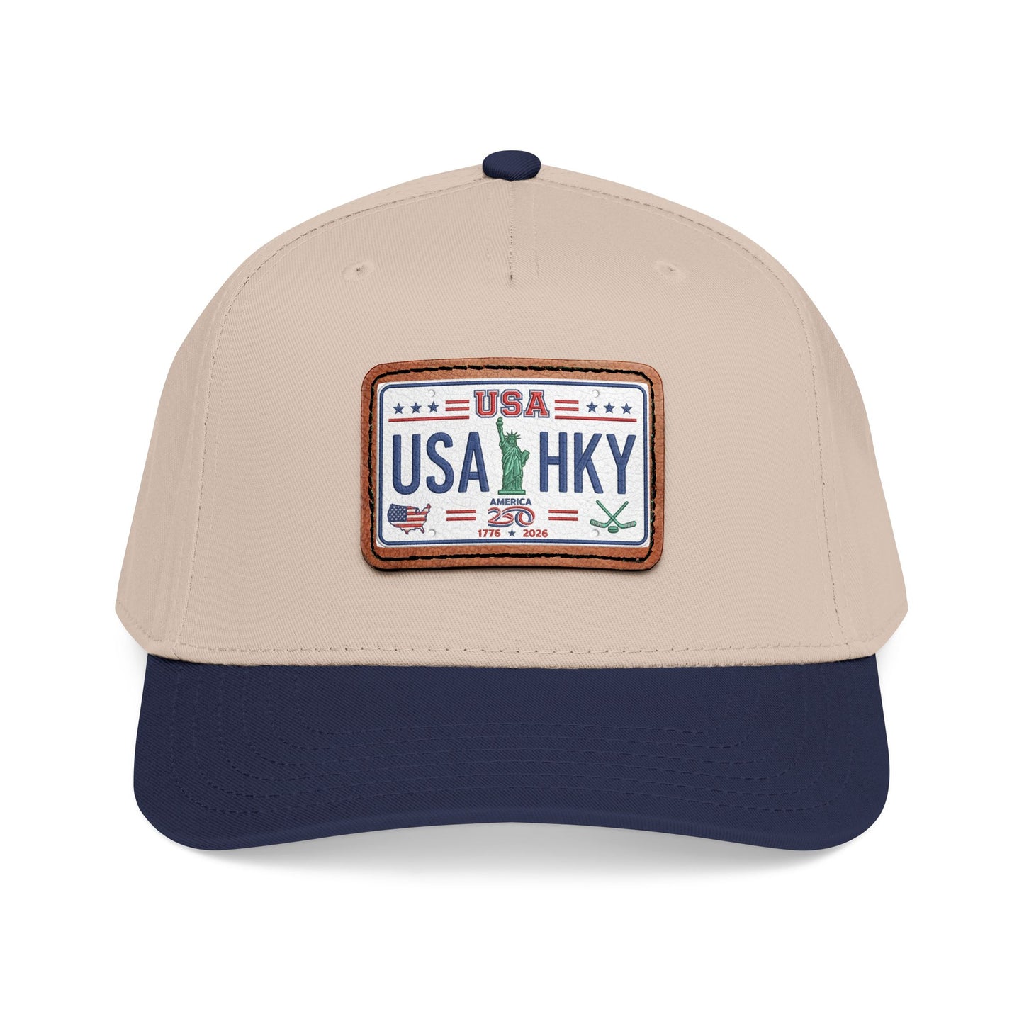 Stars & Stripes Series Mid Profile Baseball Cap with Leather Patch (Rectangle)