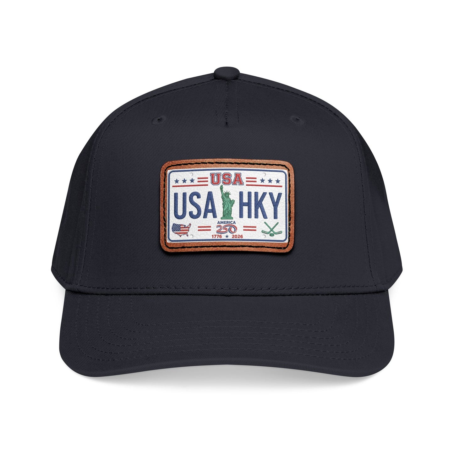 Stars & Stripes Series Mid Profile Baseball Cap with Leather Patch (Rectangle)