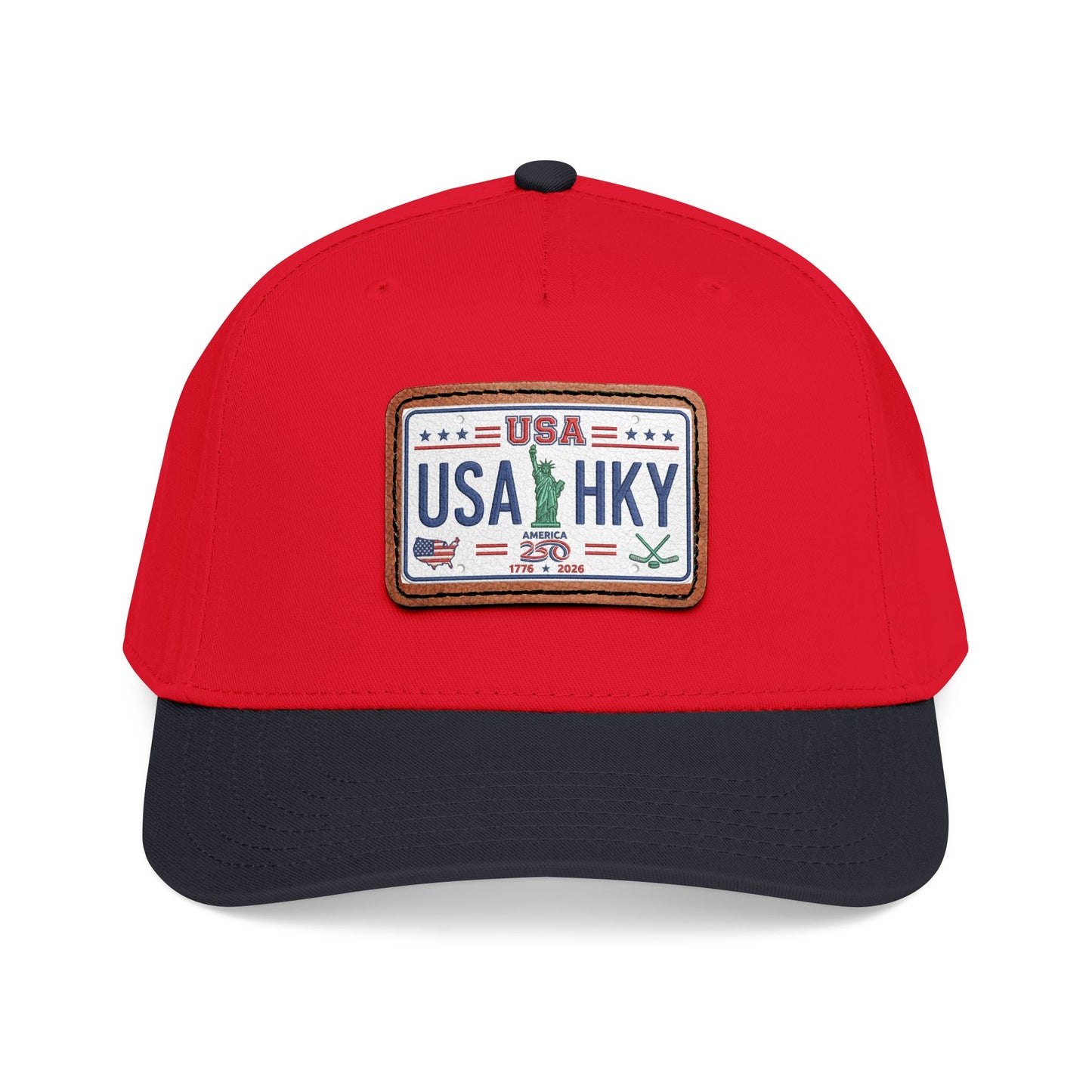 Stars & Stripes Series Mid Profile Baseball Cap with Leather Patch (Rectangle)