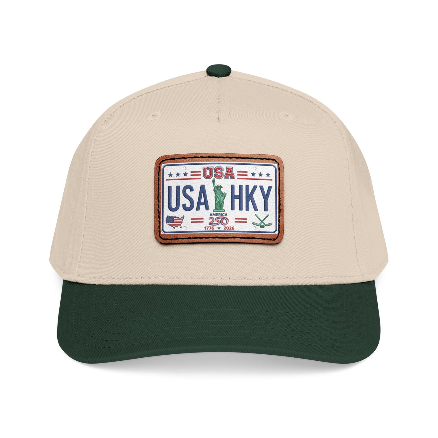 Stars & Stripes Series Mid Profile Baseball Cap with Leather Patch (Rectangle)