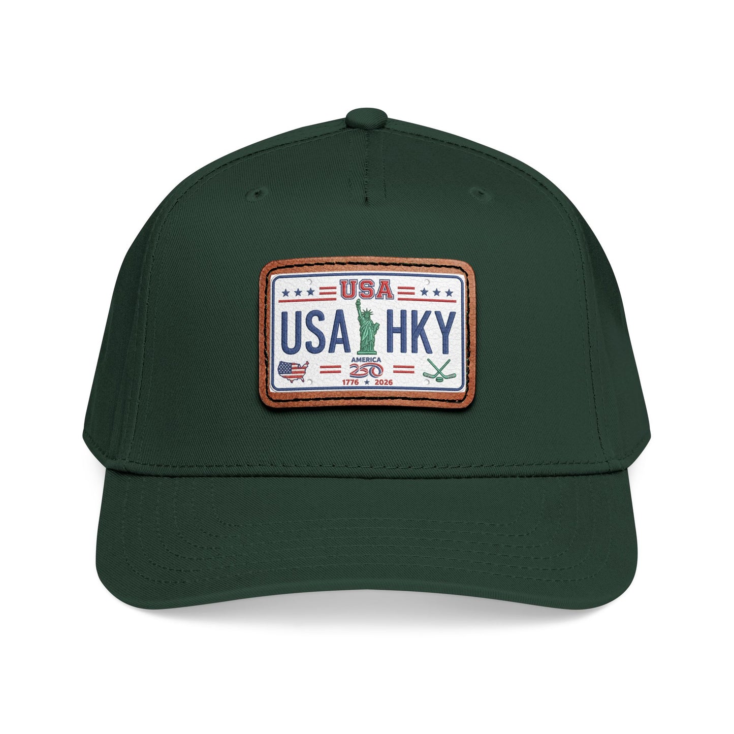 Stars & Stripes Series Mid Profile Baseball Cap with Leather Patch (Rectangle)