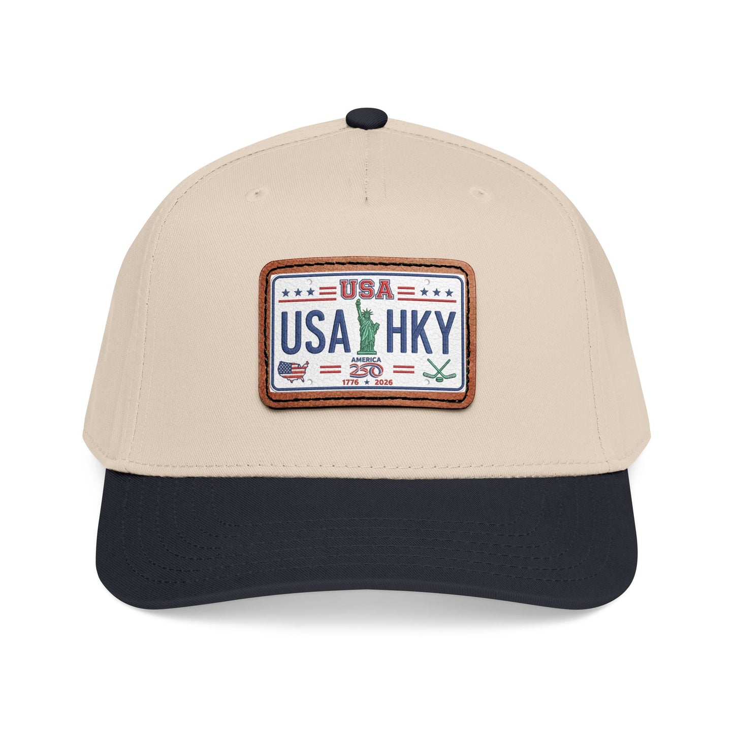 Stars & Stripes Series Mid Profile Baseball Cap with Leather Patch (Rectangle)