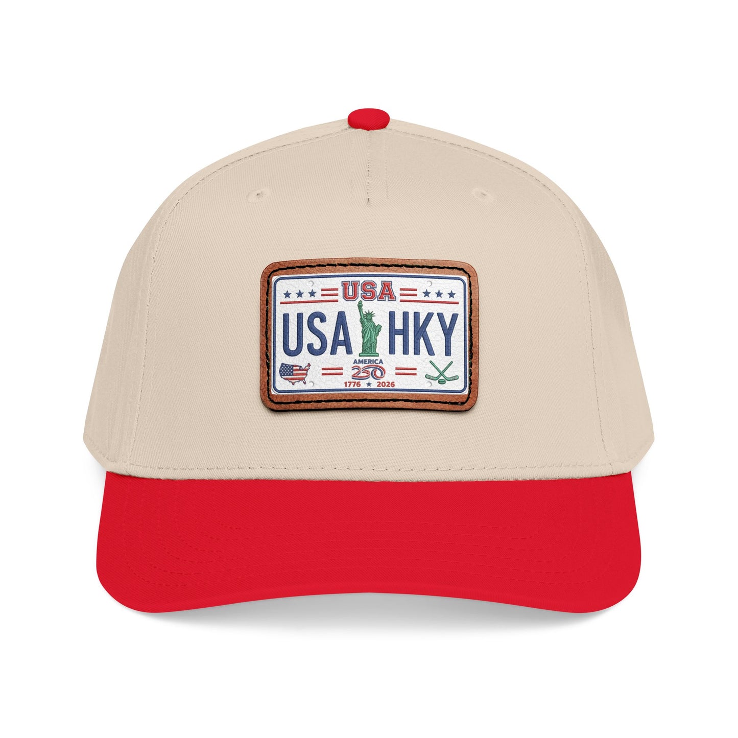 Stars & Stripes Series Mid Profile Baseball Cap with Leather Patch (Rectangle)