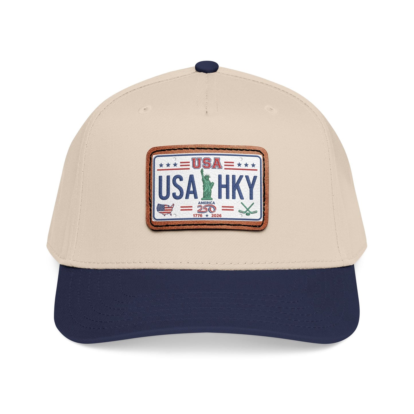 Stars & Stripes Series Mid Profile Baseball Cap with Leather Patch (Rectangle)
