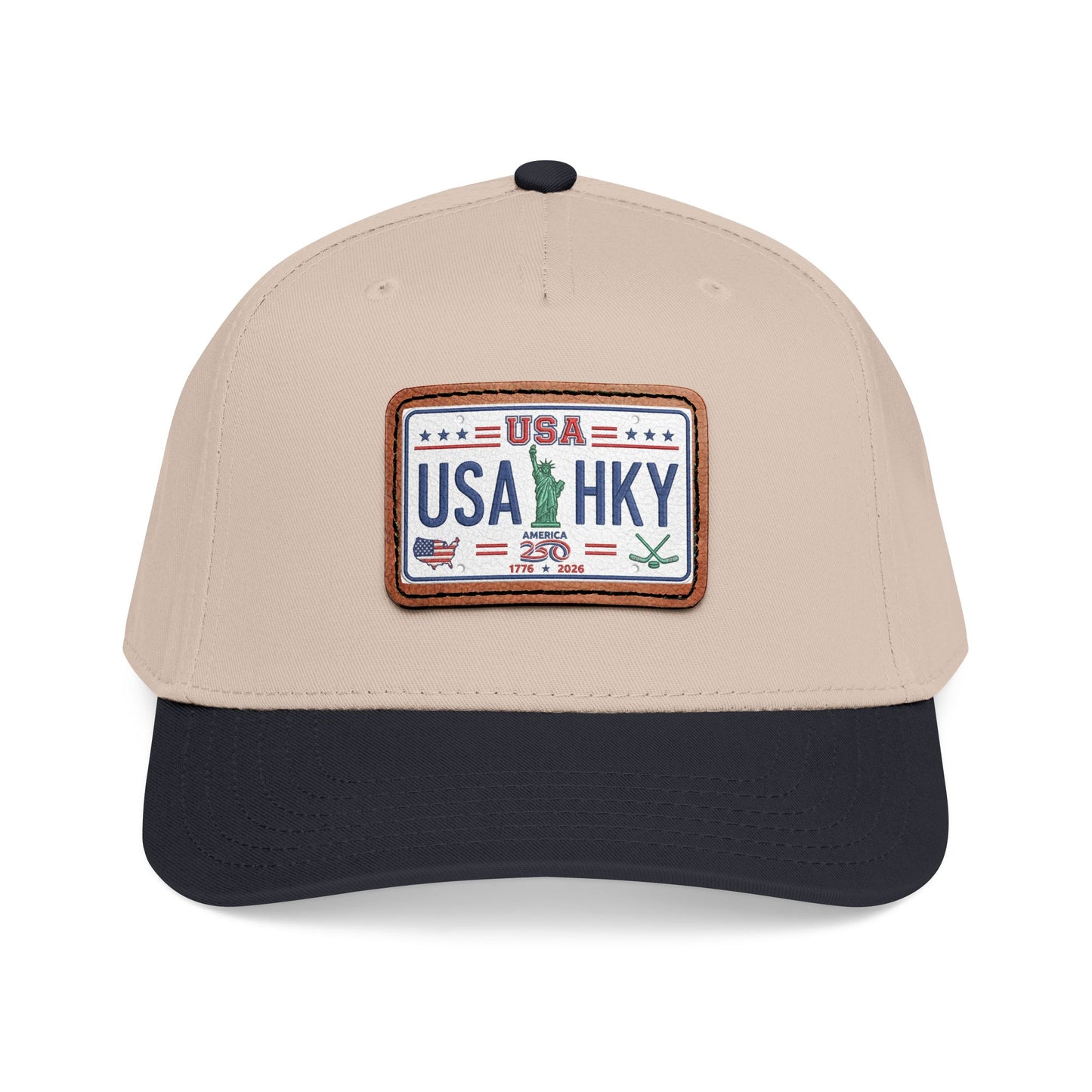 Stars & Stripes Series Mid Profile Baseball Cap with Leather Patch (Rectangle)