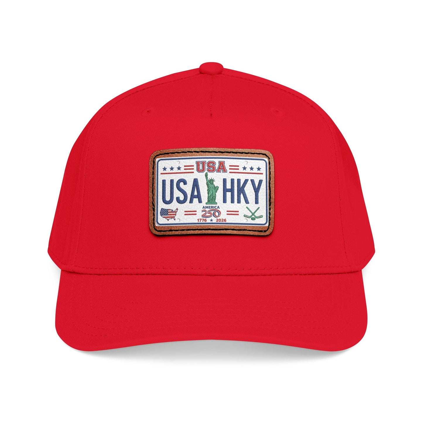 Stars & Stripes Series Mid Profile Baseball Cap with Leather Patch (Rectangle)