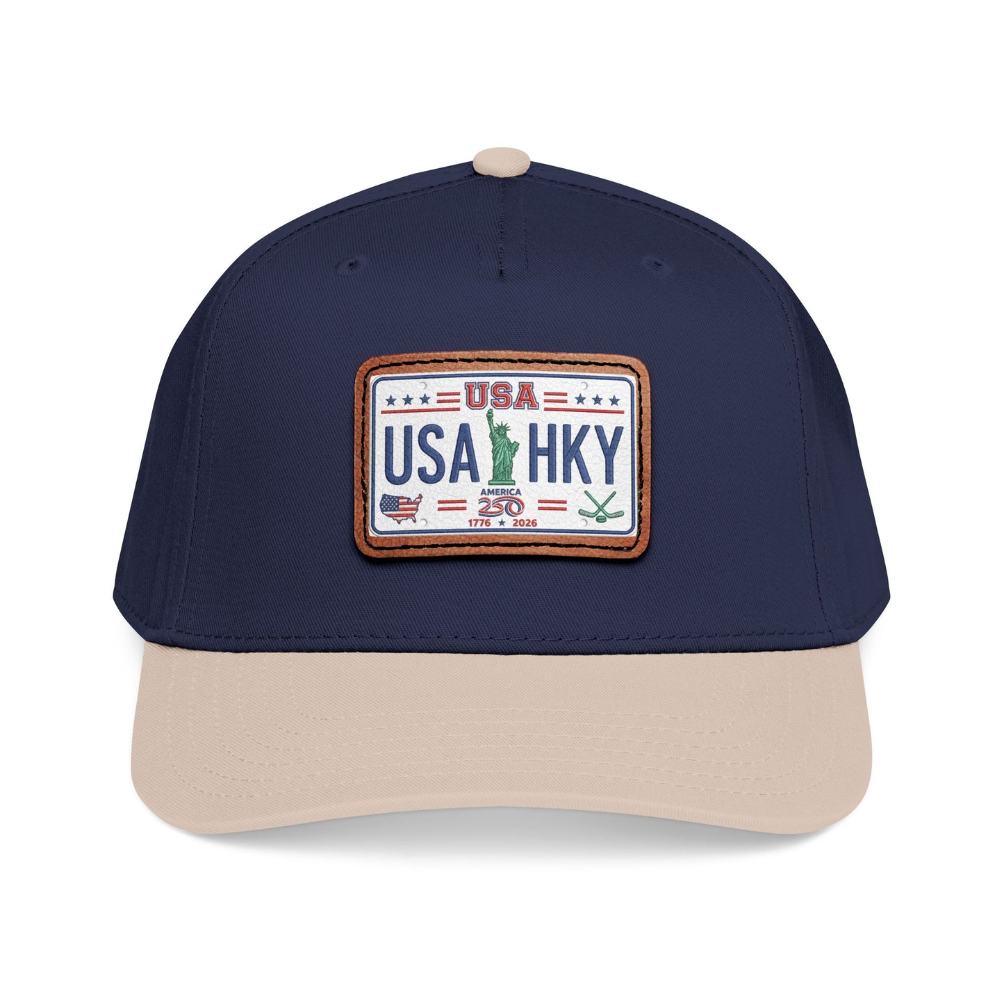 Stars & Stripes Series Mid Profile Baseball Cap with Leather Patch (Rectangle)