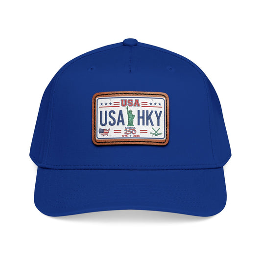 Stars & Stripes Series Mid Profile Baseball Cap with Leather Patch (Rectangle)