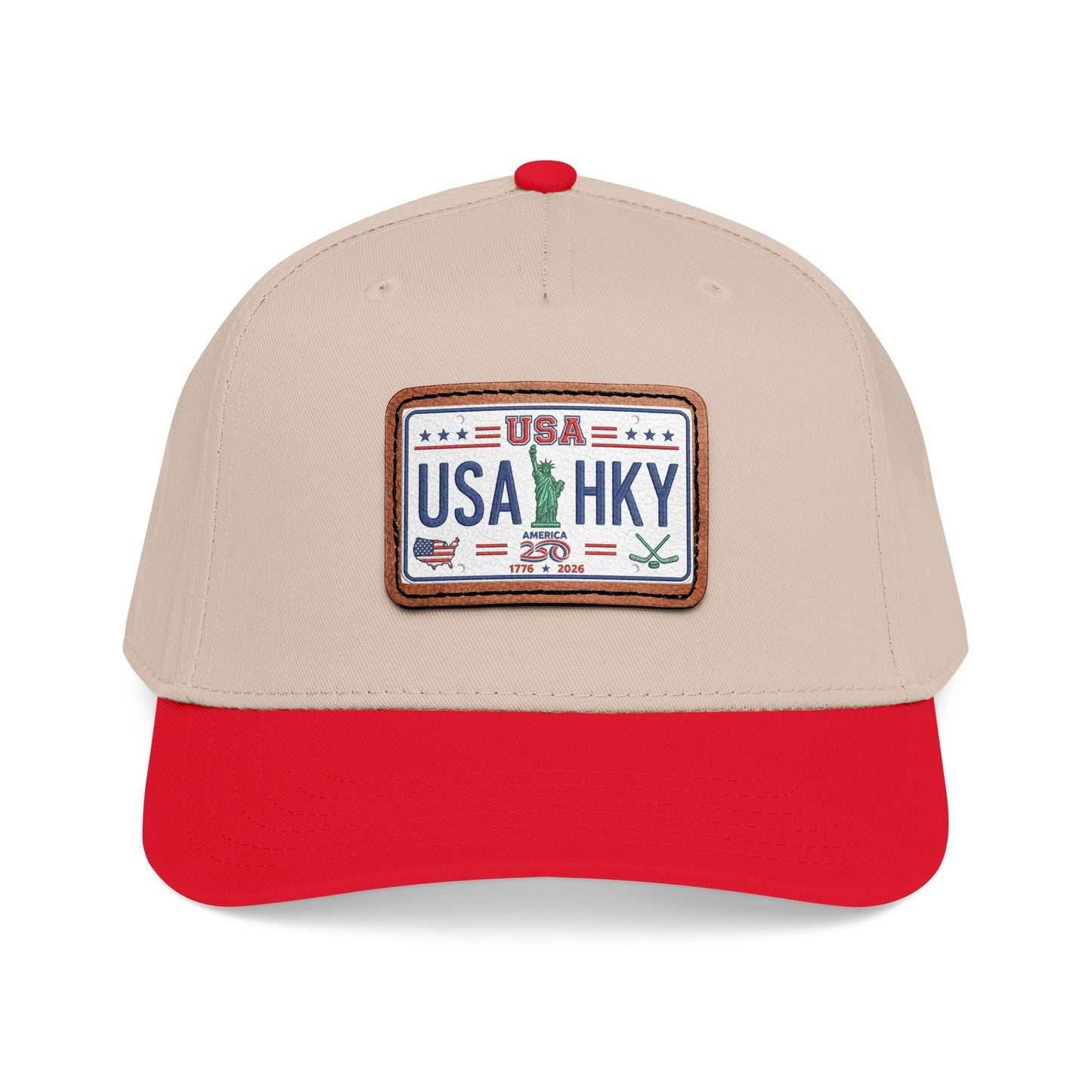 Stars & Stripes Series Mid Profile Baseball Cap with Leather Patch (Rectangle)