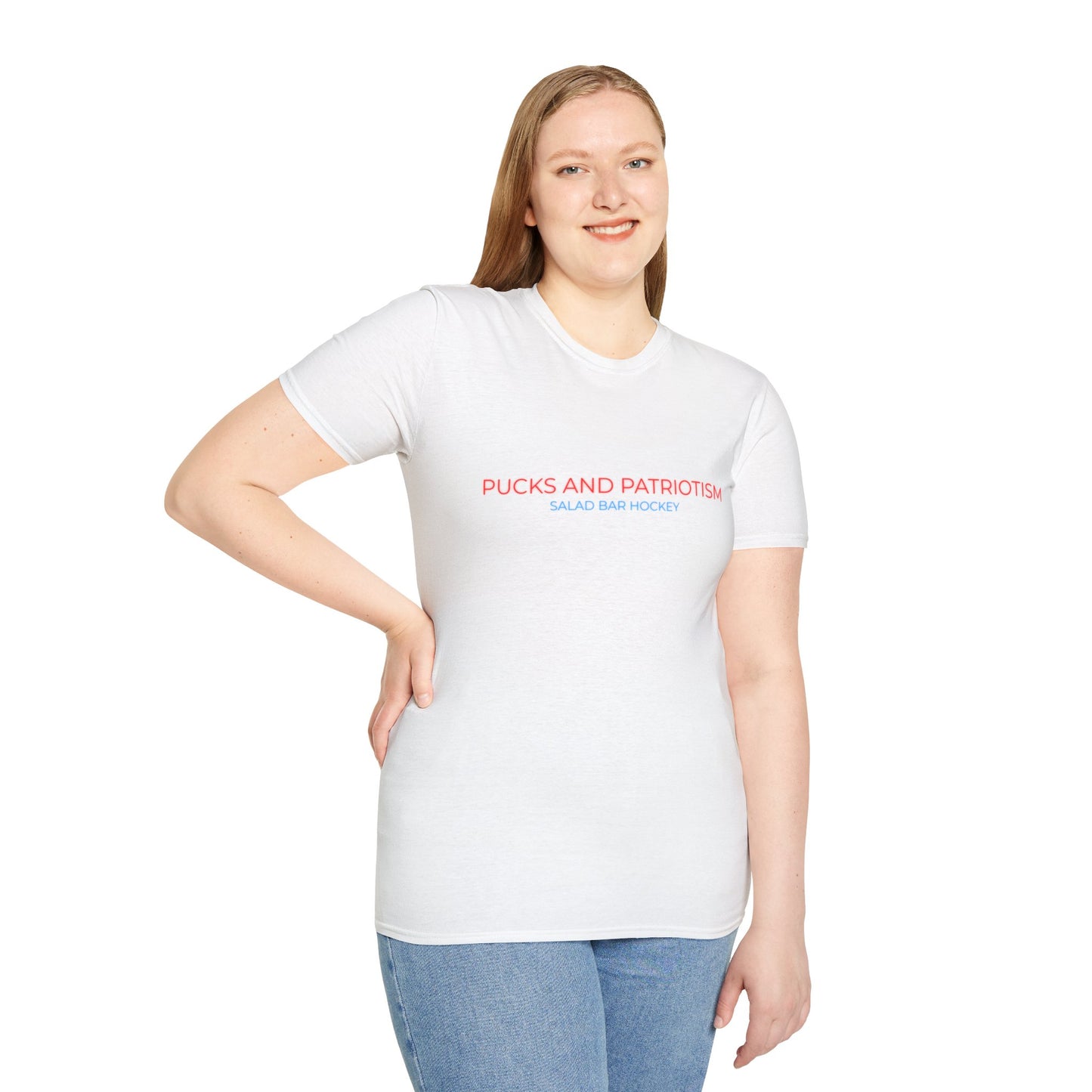 Pucks And Patriotism, Unisex USA Hockey T-Shirt (With Color)