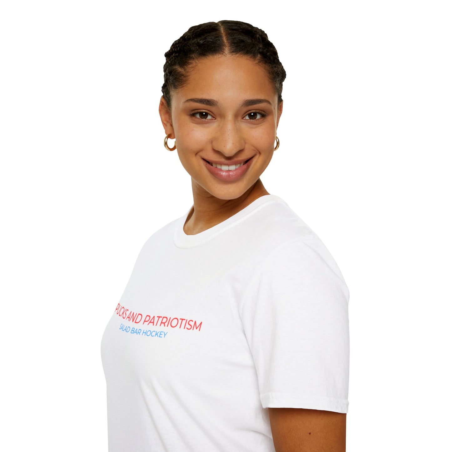 Pucks And Patriotism, Unisex USA Hockey T-Shirt (With Color)