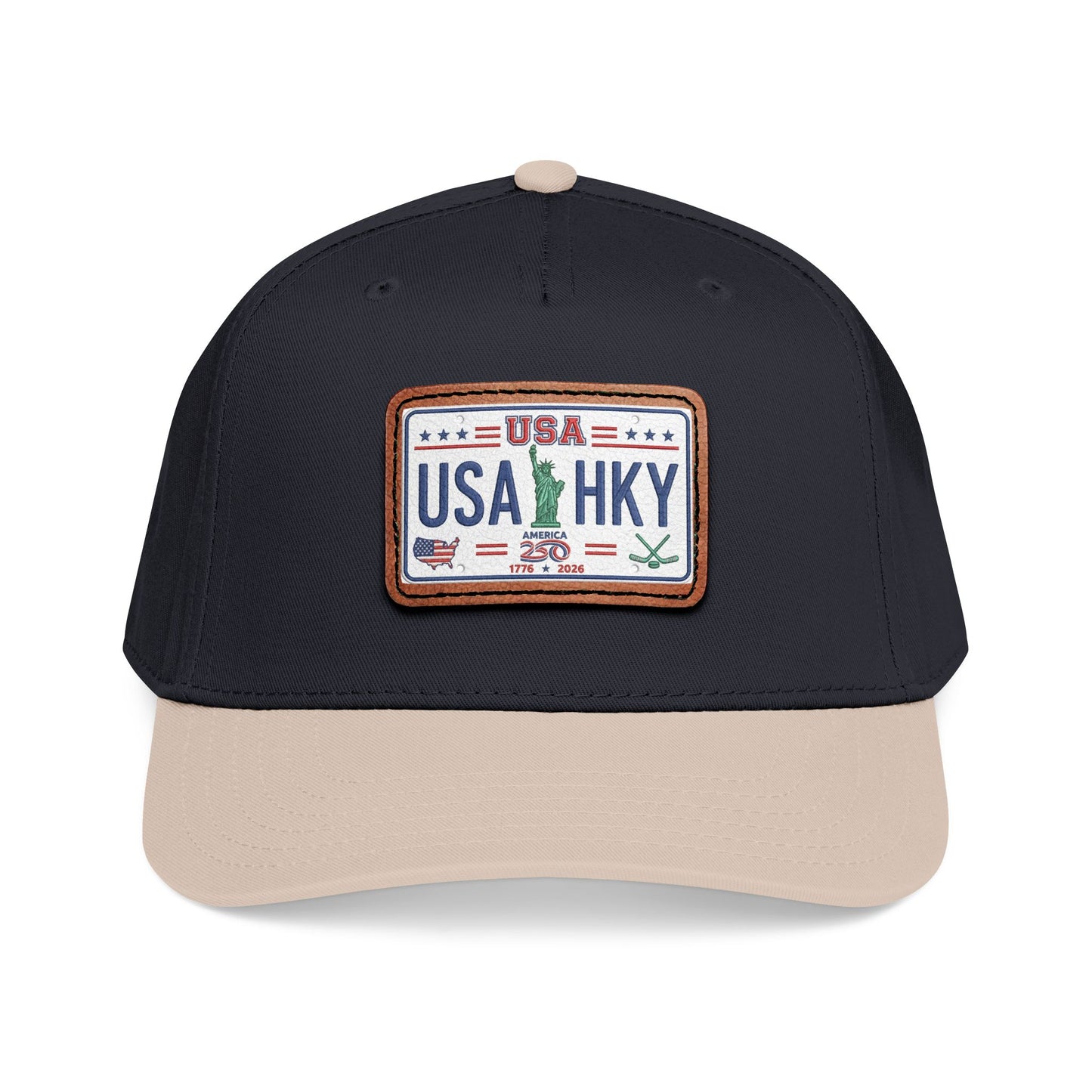 Stars & Stripes Series Mid Profile Baseball Cap with Leather Patch (Rectangle)