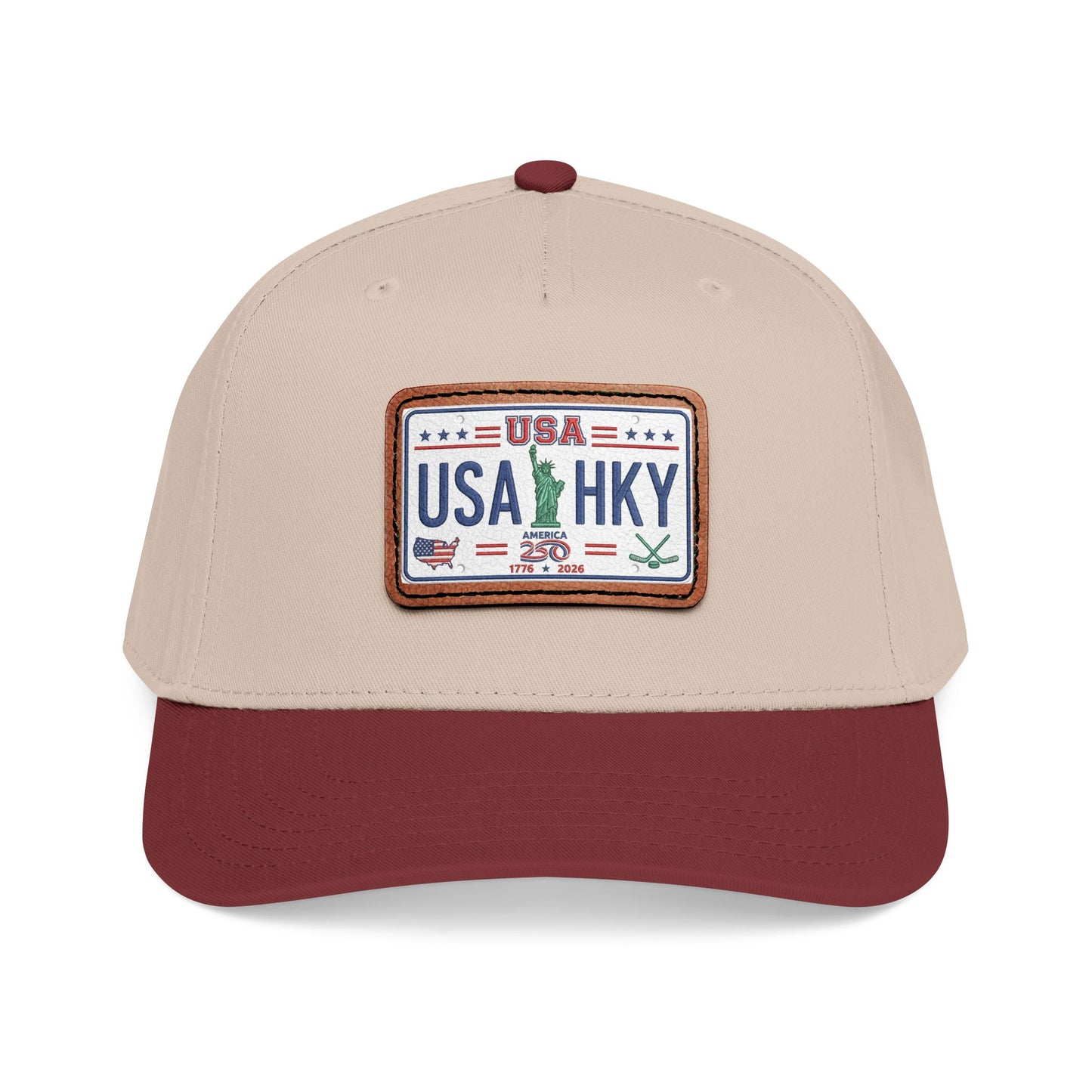 Stars & Stripes Series Mid Profile Baseball Cap with Leather Patch (Rectangle)